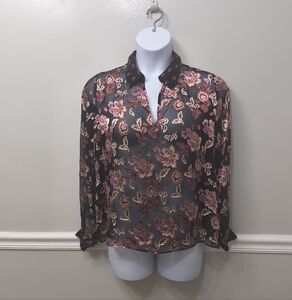 White House Black Market Whimsigot Silk Blend Velvet Burntout Morocco Top Size M